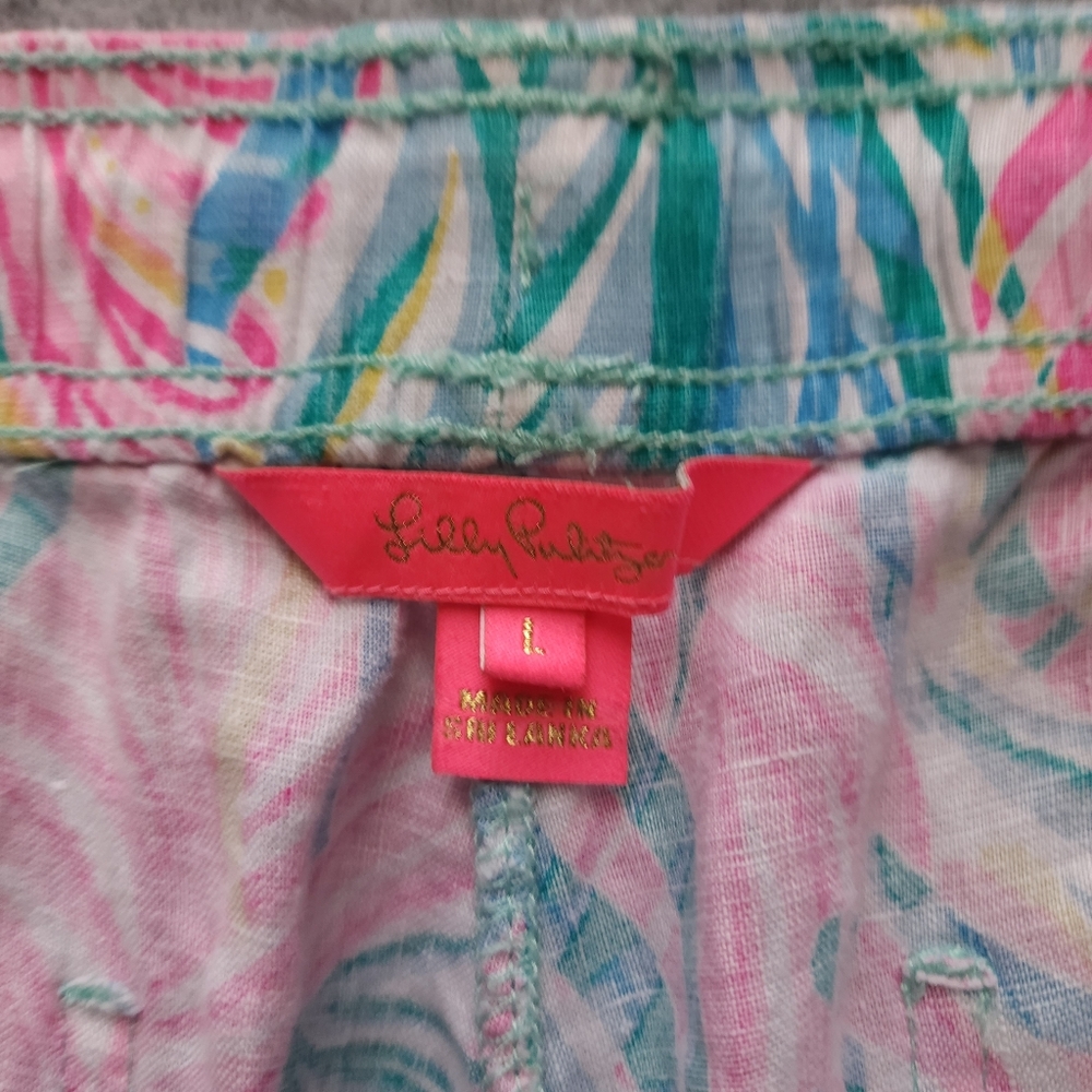 Lilly Pulitzer Sea Turtle Soiree TARON PANTS Lagoon 100% Linen Pull-On Large - Picture 5 of 10